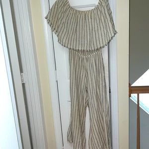 Elan Striped Off Shoulder Jumpsuit